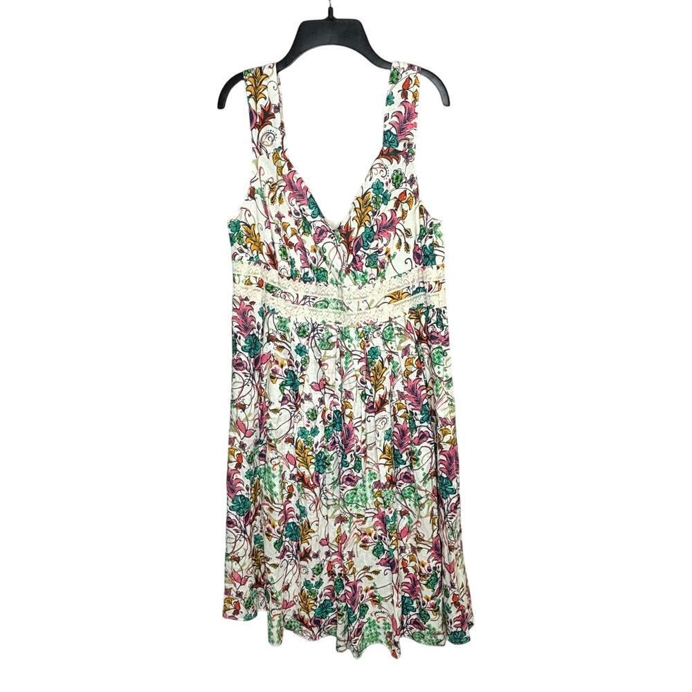 Sundance 100% Linen Girly Lace Floral Bright Fun Preppy Cottage Dress Size 12